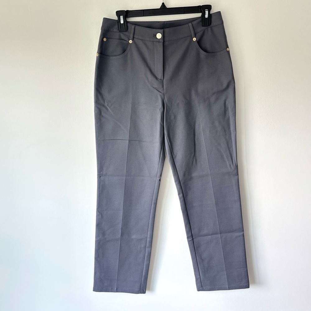St. John Yellow Label Grey Straight Leg Dress Pant Luxury Business Professional